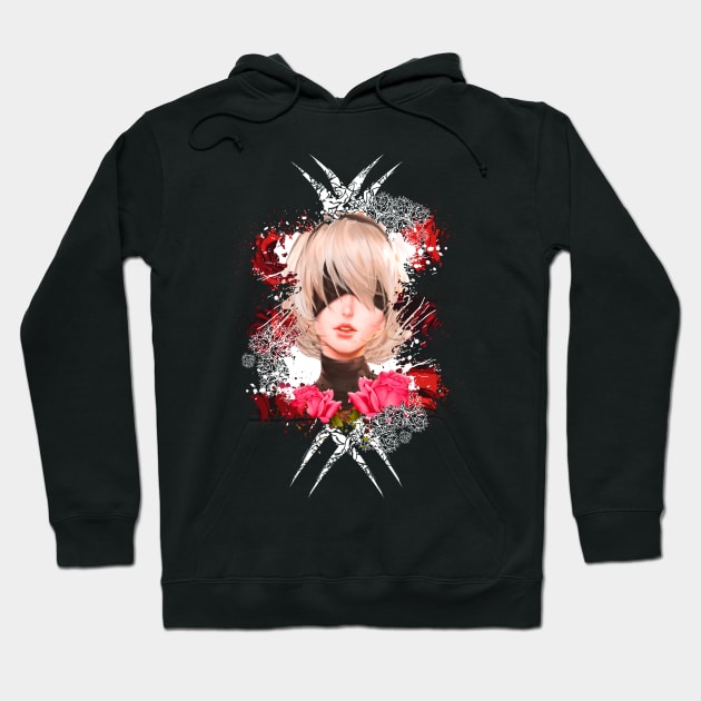 Android Girl - Red/White Abstract Hoodie by Scailaret